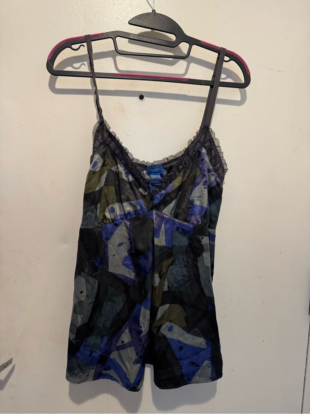 Simply Vera Vera Wang Blue and Black Patterned Silk Cami
